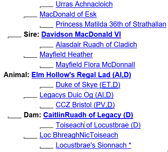 Elm Hollow's Regal Lad's ancestry