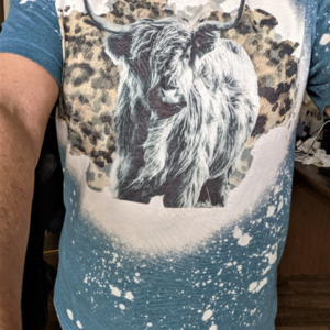 Blue Tshirt with dramatic print of Highland Cow