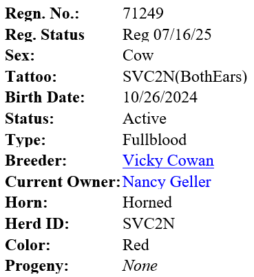 Scotch Valley Nairna's registry